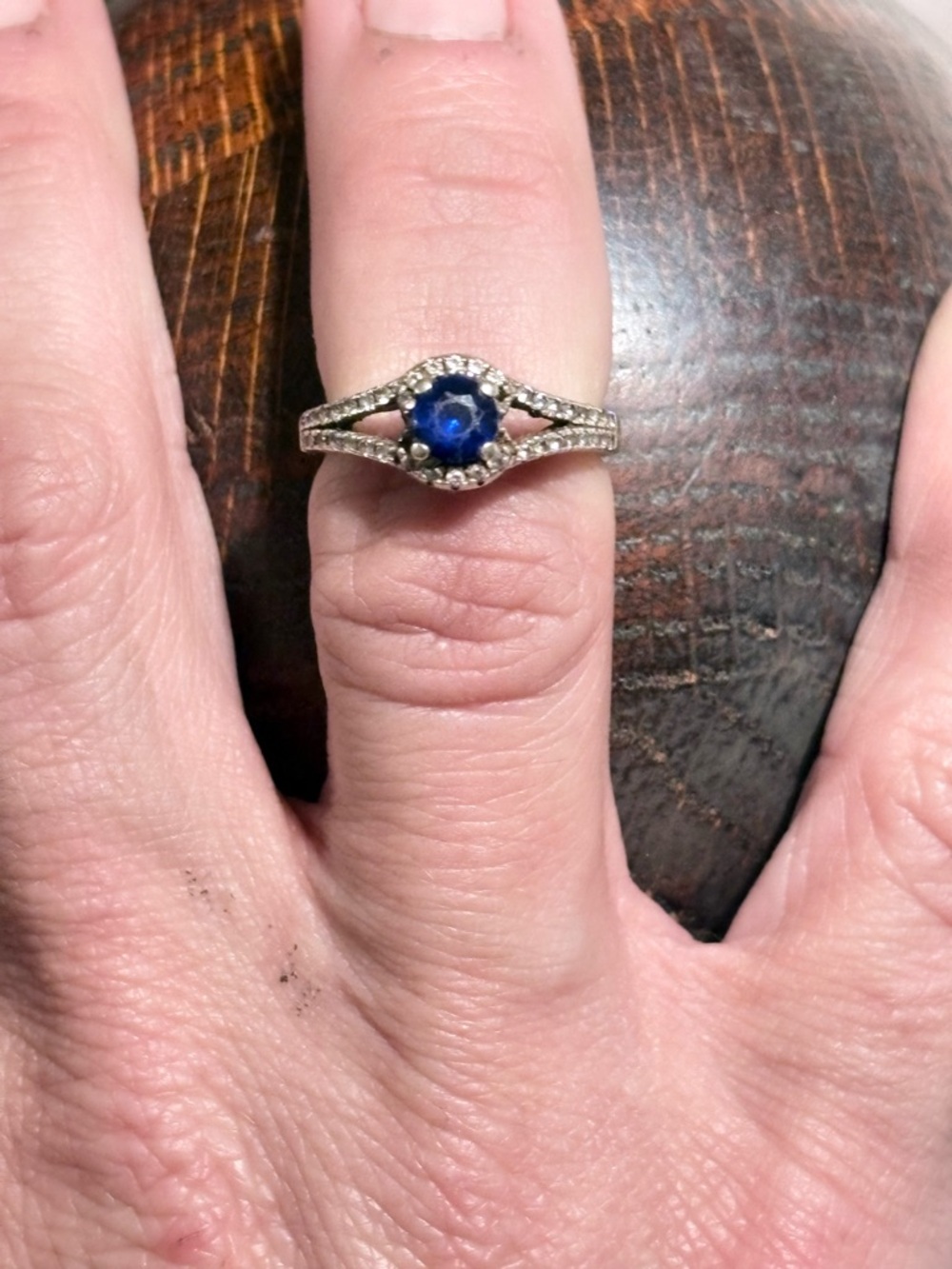 Blue Sapphire Halo Ring with Pavé Accents - Unbranded